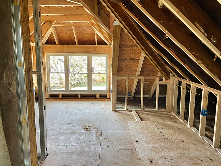 Framing done, including bumping up the size of the dormer window.