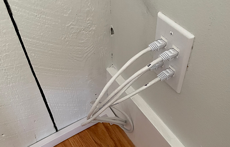 The four separate ethernet jacks I have in my living room.