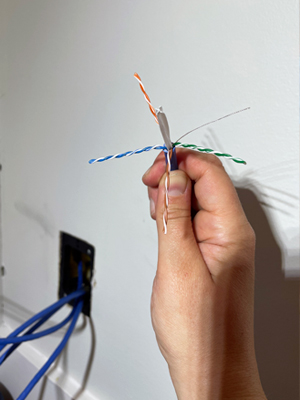 The four wire pairs inside a CAT6 cable.