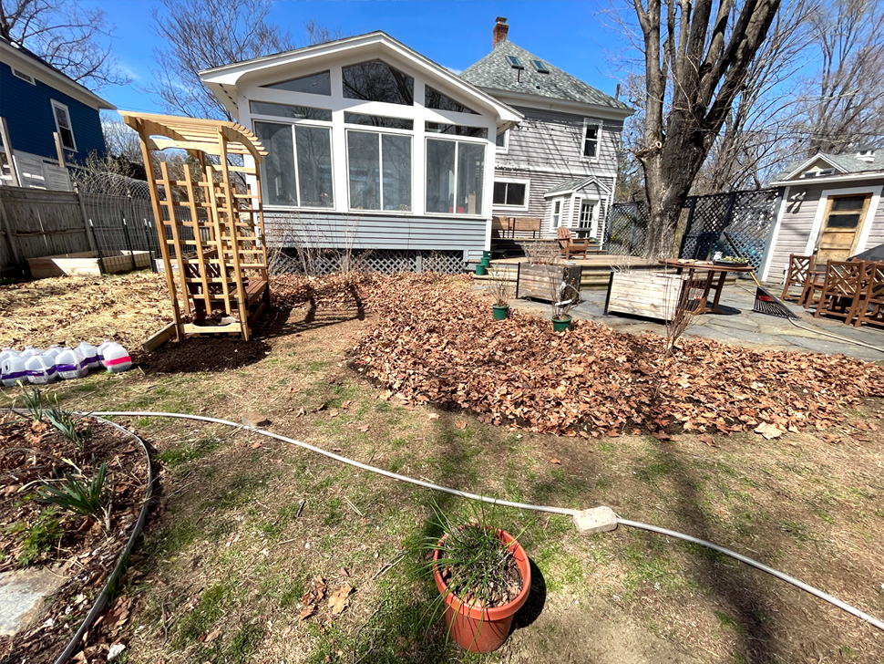 Another view from April 2025, after putting some leaves back on top of the finished compost.